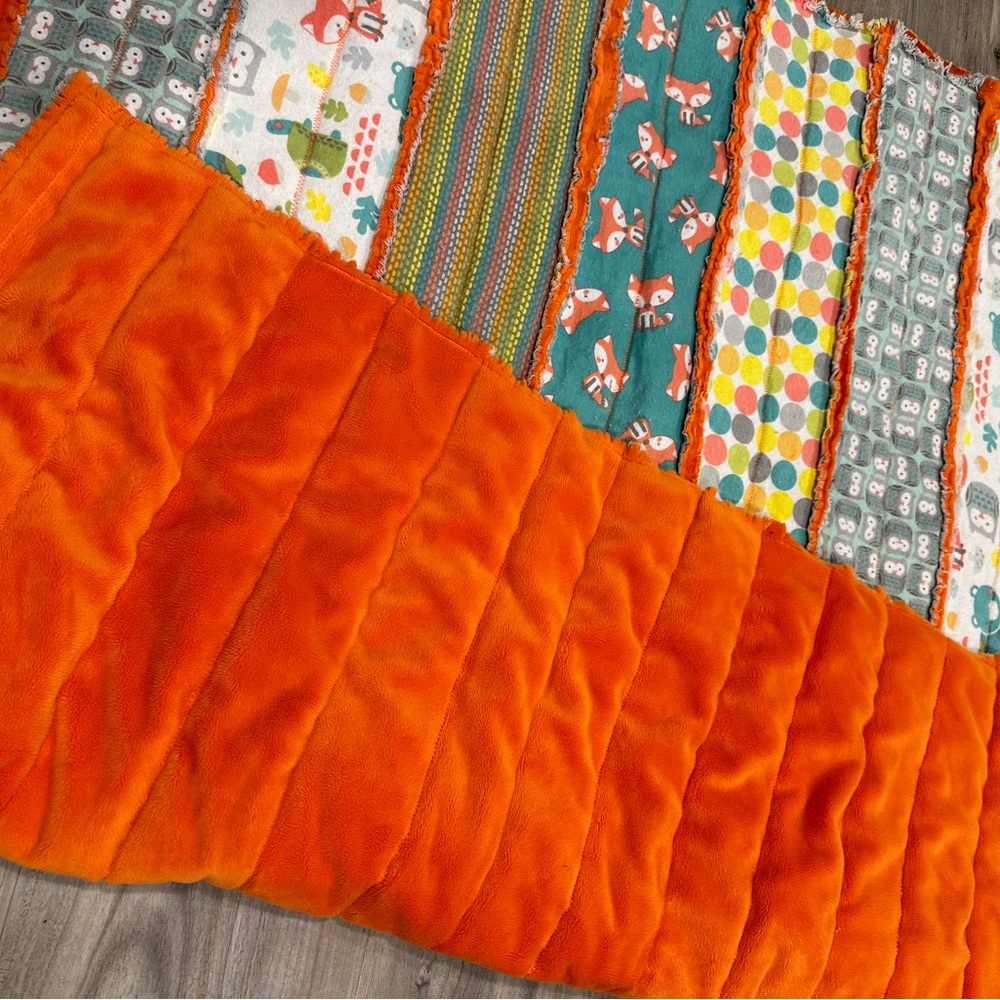 33”x 40” flannel and minky baby blanket wit woodland animals. Never used